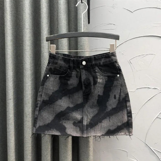 2022 Summer New Denim skirts Women High Waist Personalized pattern Jeans Mini Skirts Casual A-line Jupe Femme p366